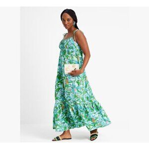 NWT GOA by Japna Blue Green Floral Tiered Ruffle Maxi Shift Dress Size XL